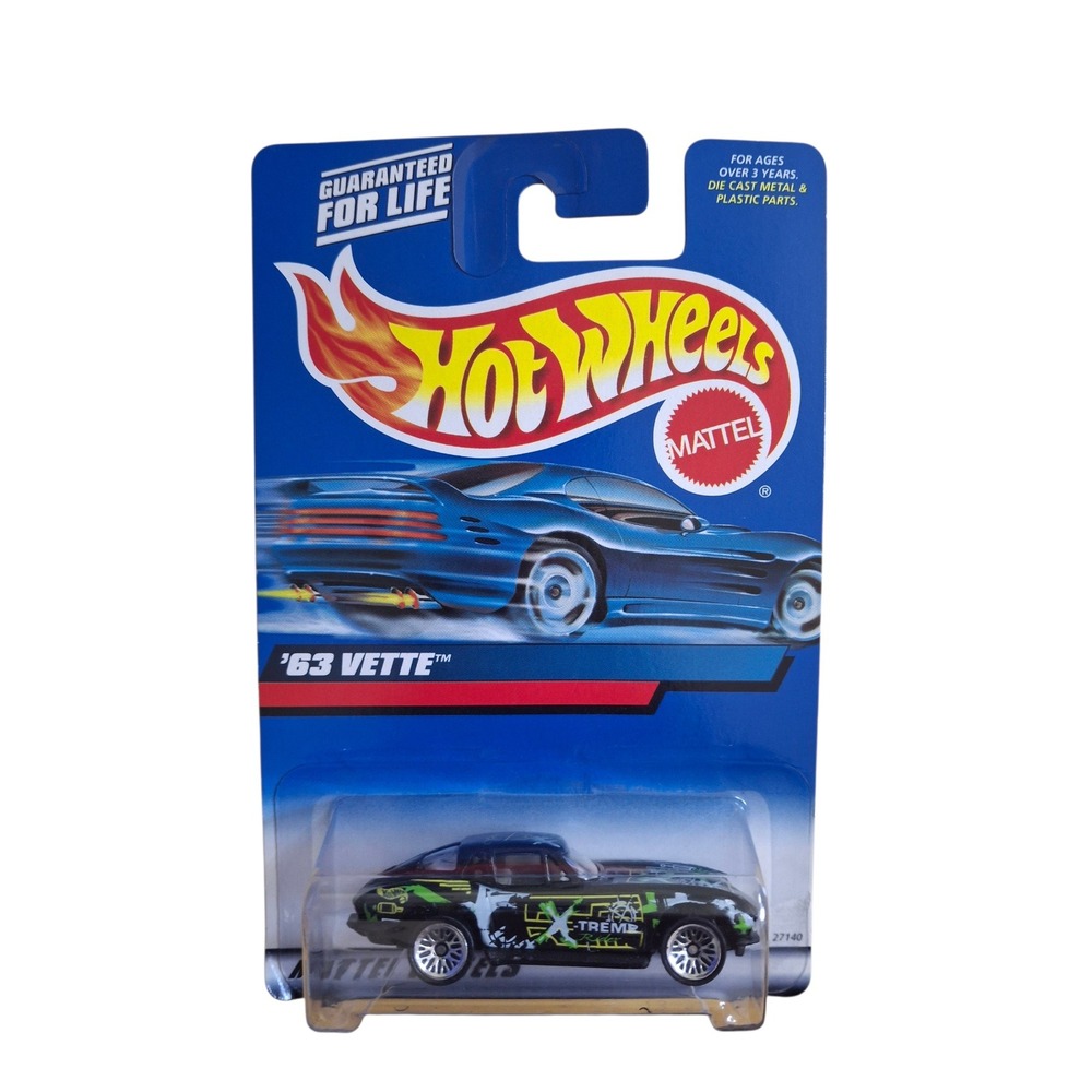 VTG Hot Wheels 63 Vette X-Treme Series Black Green 1/64 Diecast Car Mattel 27140
